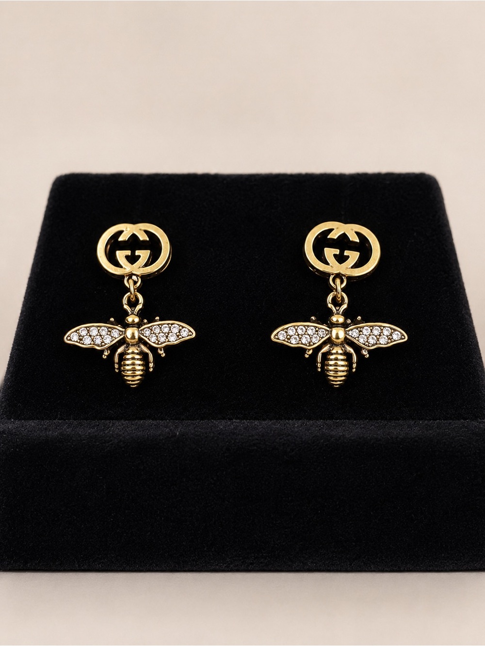 Gucci Gold Bee Drop Earrings with Crystal Wings